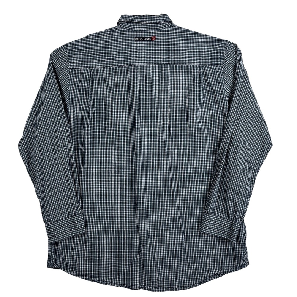 Nautica Jeans Company Button Down Mens Large Blue White Gingham Long Sleeve - Picture 3 of 10